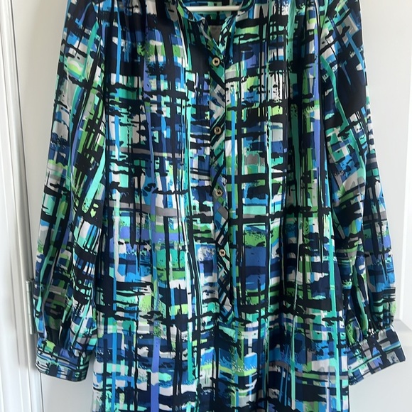 Leslie Fay Modest Long Sleeve Belted Duster Shirt Dress Abstract Geometric Sz 8 - Picture 3 of 10
